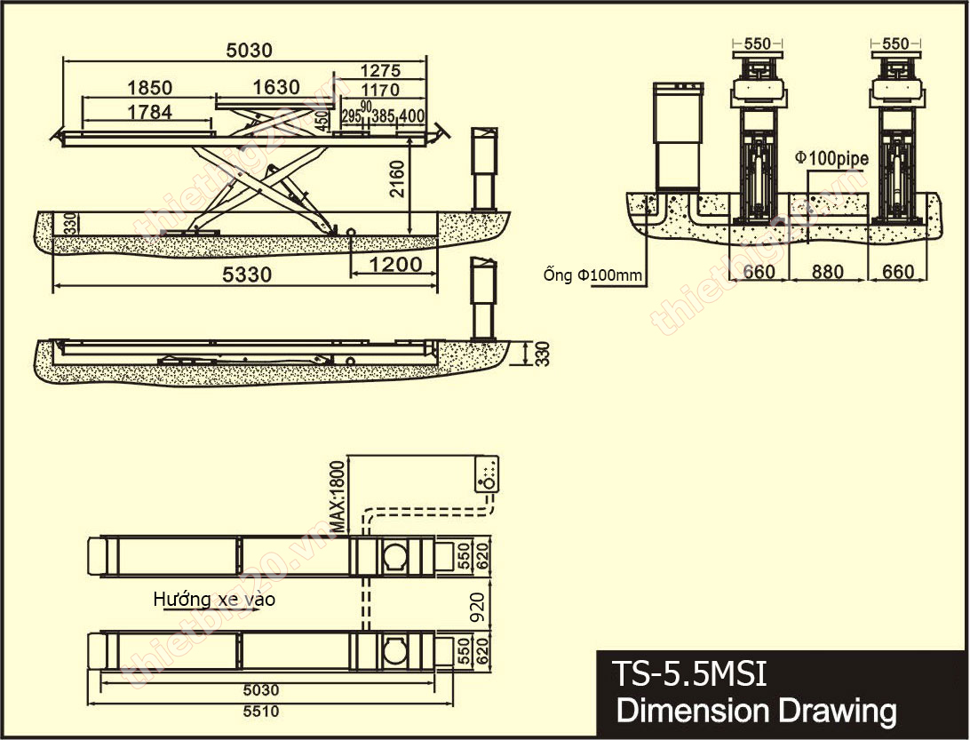 bản vẽ móng cầu nâng cắt kéo Titano TS-5.5.MSI