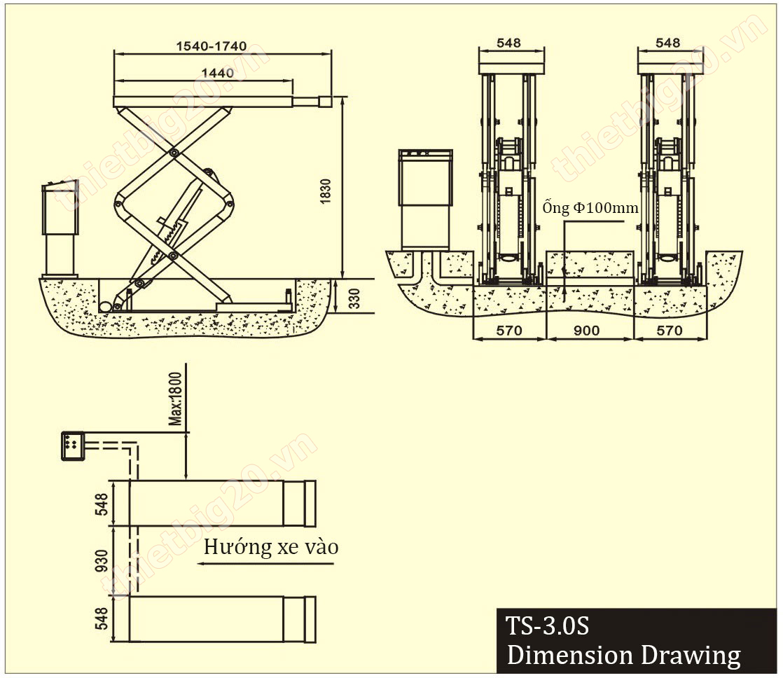 Bản vẽ móng cầu nâng cắt kéo Titano TS-3.0S
