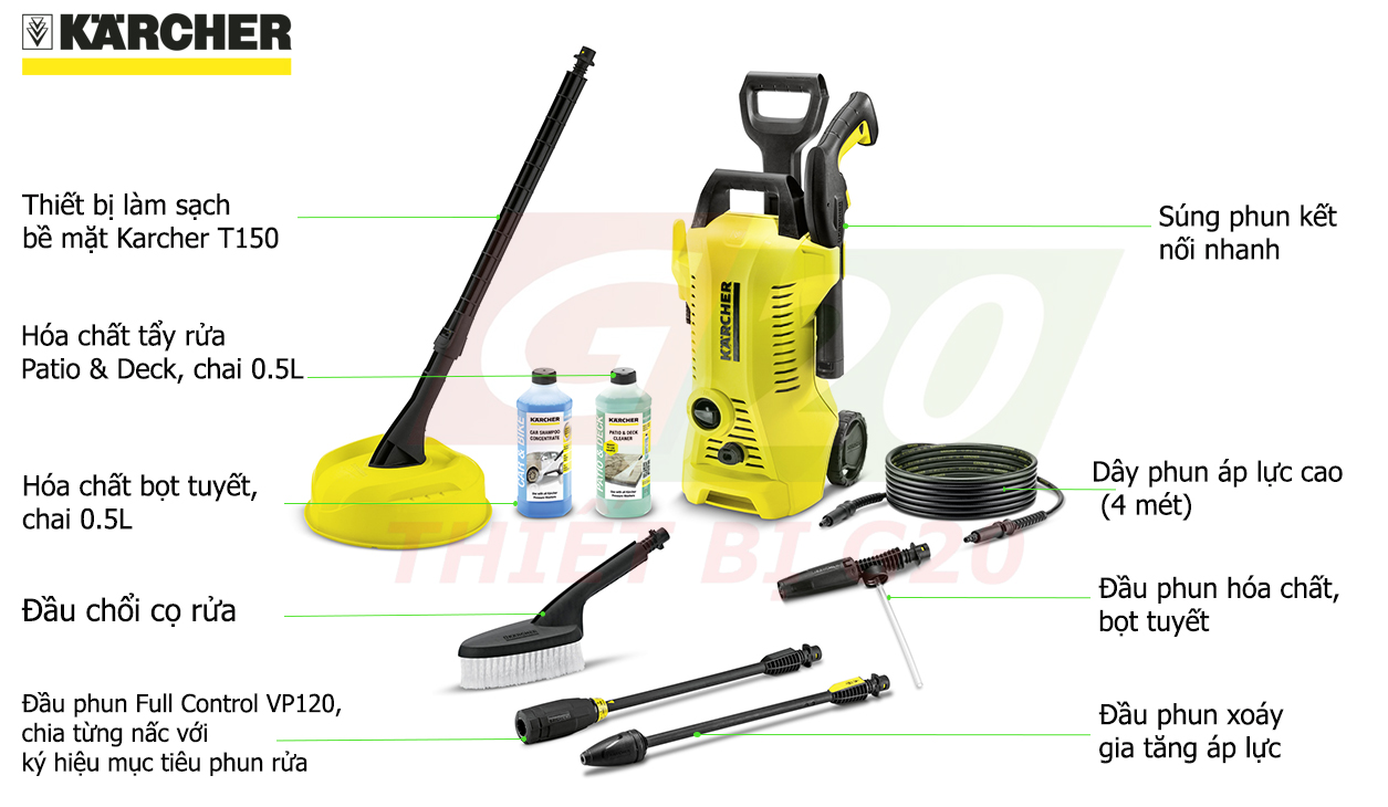 Máy rửa xe gia đình Karcher K2 Full Control Car & Home T150EU chính hãng