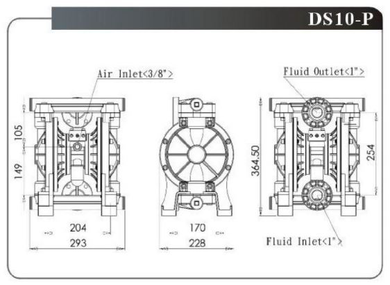Sơ đồ cấu tạo máy bơm màng khí nén DS10