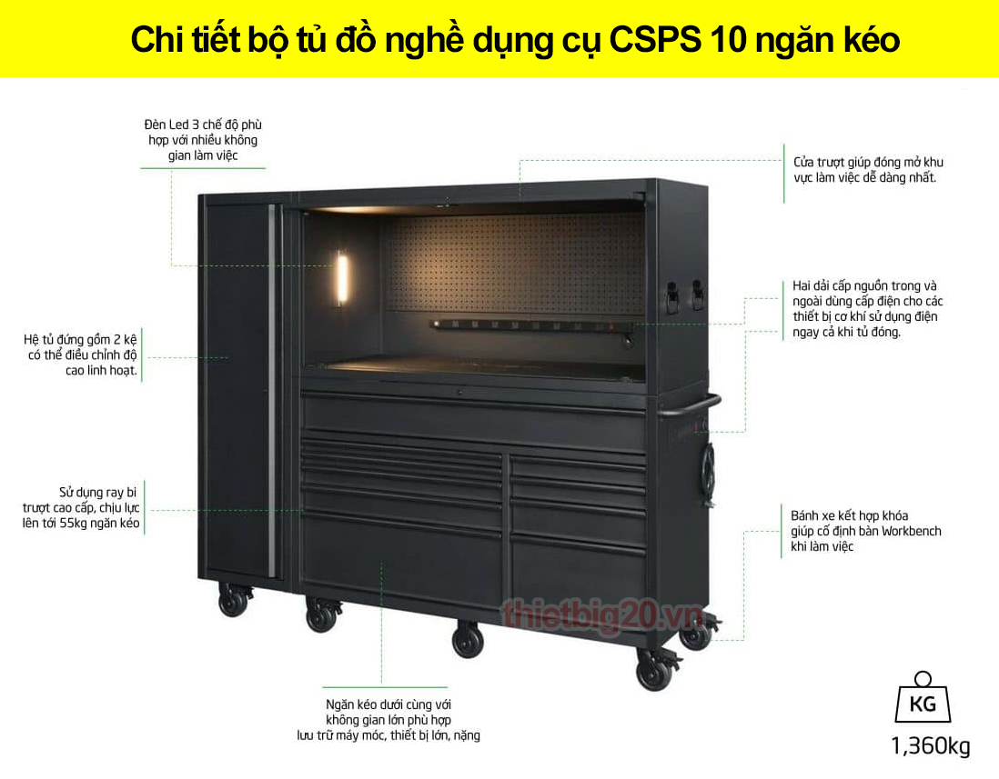 Tủ dụng cụ đồ nghề nhà xưởng CSPS 10 ngăn kéo