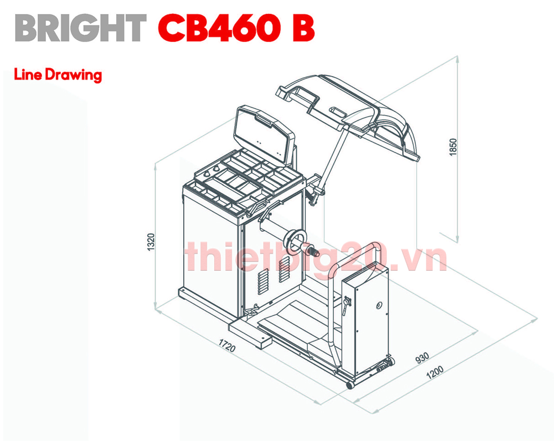 Kích thước máy cân mâm xe tải và xe con phần mềm Italy Bright CB-460B
