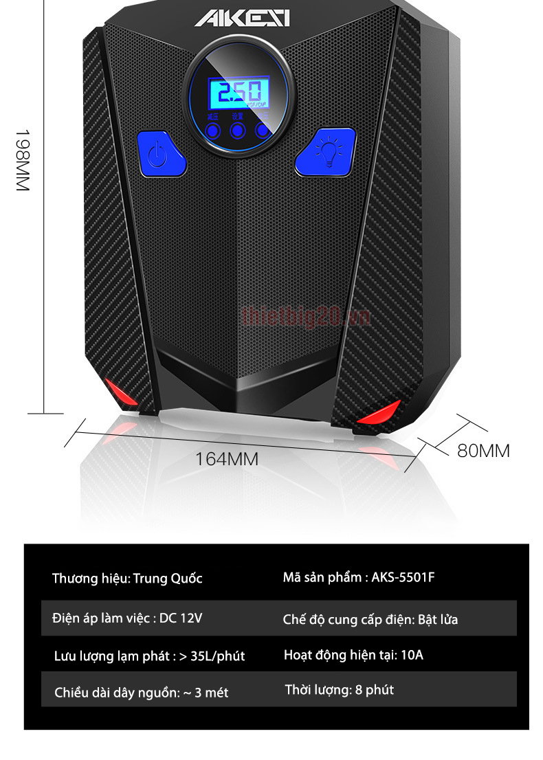 Thông số kỹ thuật máy bơm lốp xe