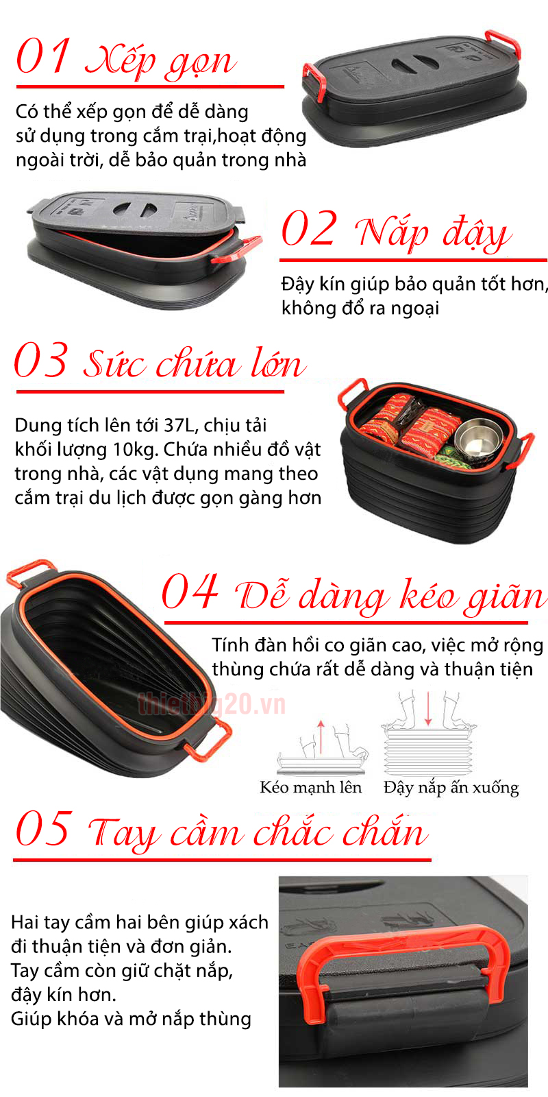 Công dụng thùng đựng đồ ô tô, du lịch có thể co giãn xếp gọn, có nắp đậy