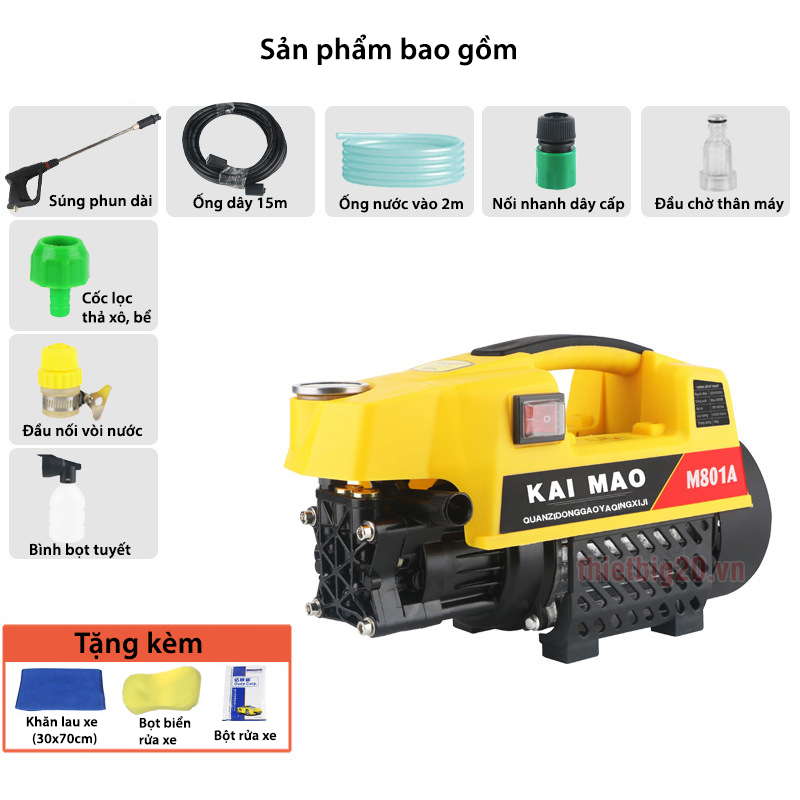 Phụ kiện máy xịt rửa xe mini gia đình mô tơ từ, tự hút nước 1800W Kaimao M801A