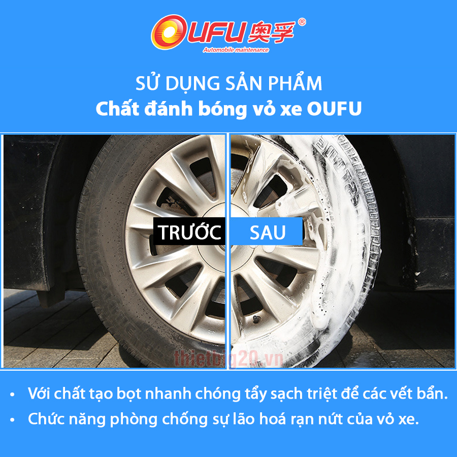 So sánh sử dụng chai xịt bóng đen, dưỡng lốp ô tô, phòng rạn nứt vỏ UFU Hot Shine Tyre Spray - 720ml