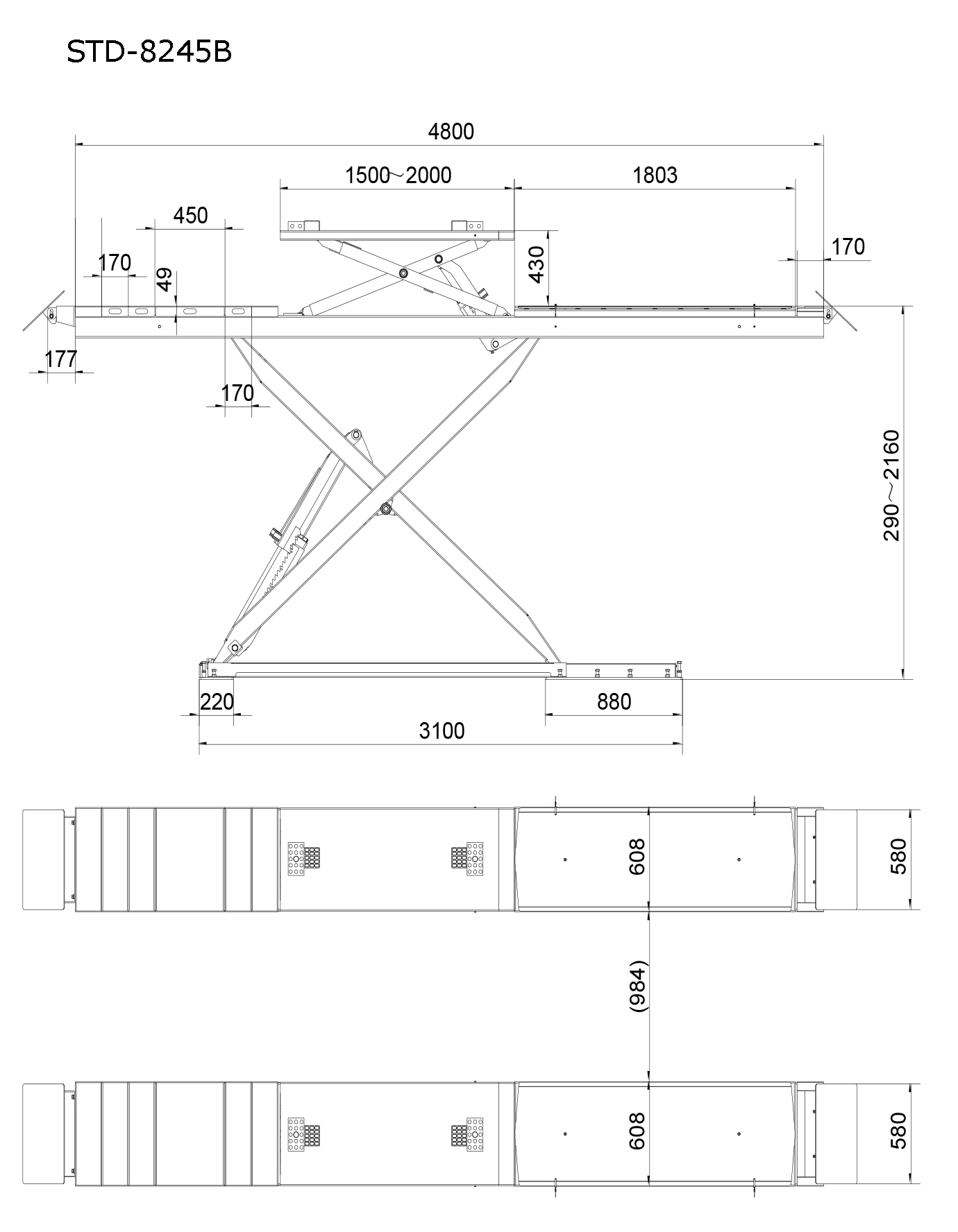 Cầu nâng kiểu xếp 4.5 tấn STD-8245B - 2 tầng nâng