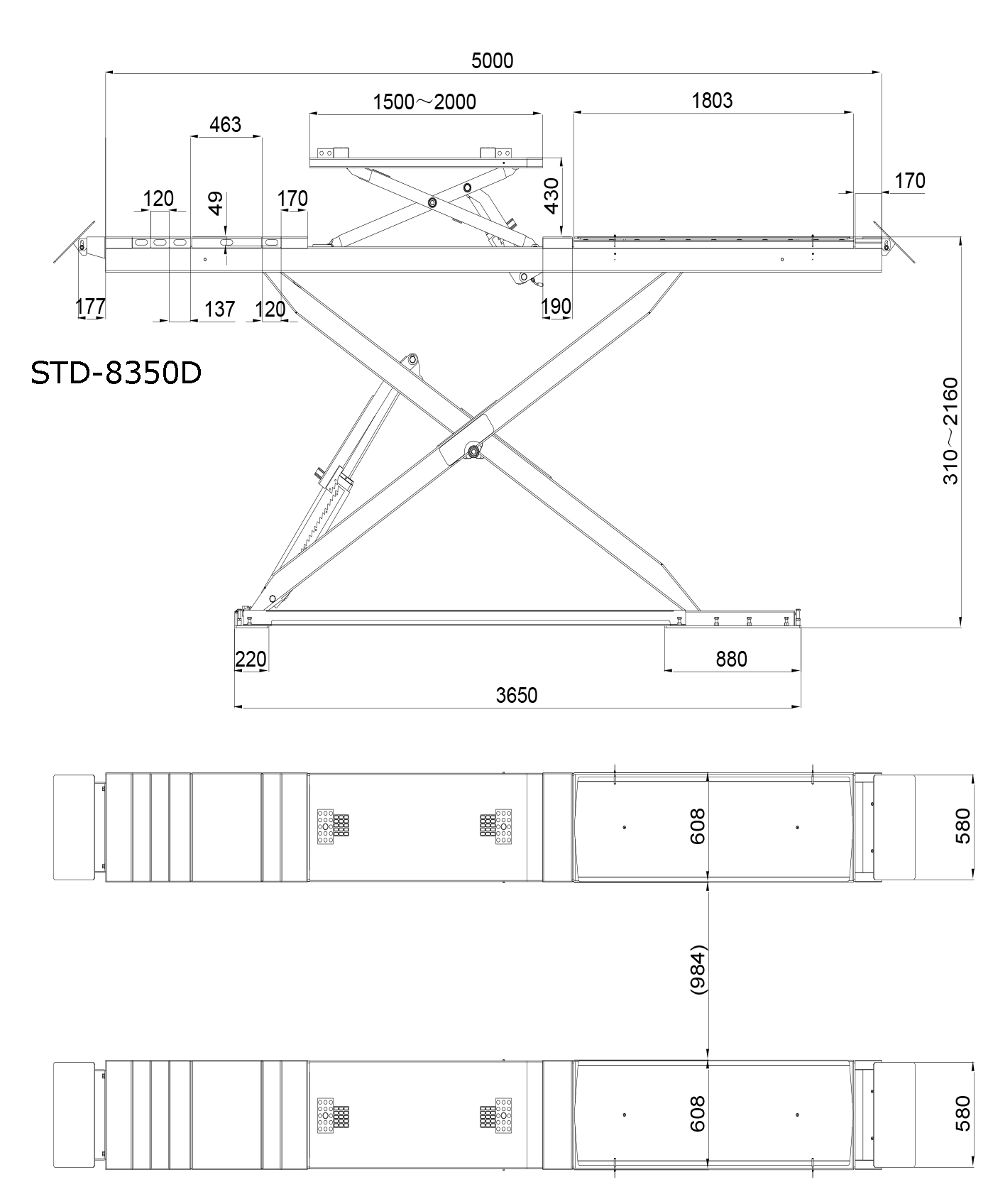 Cầu nâng kiểu cắt kéo STD-8350D - 2 tầng nâng