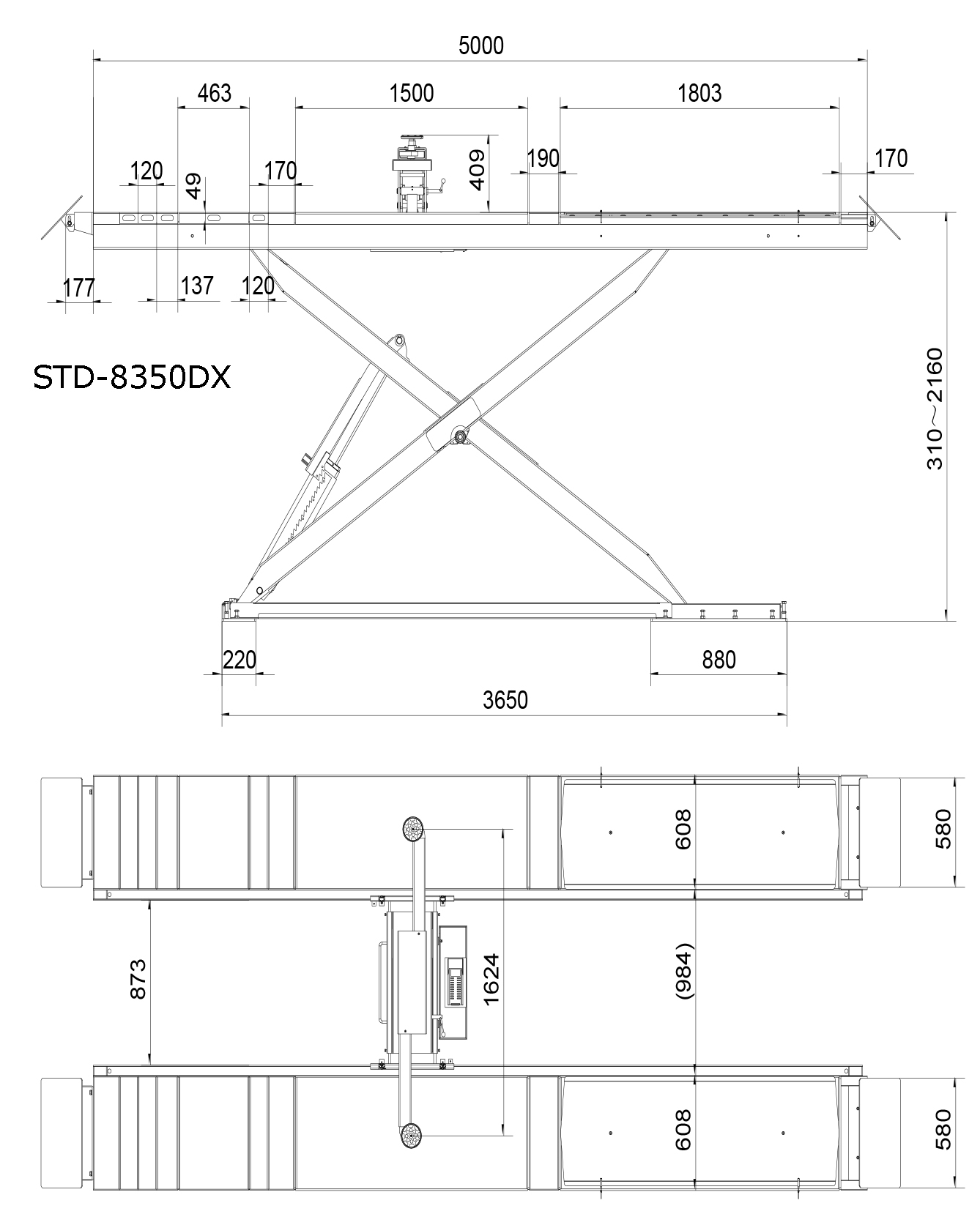 Cầu nâng kiểu cắt kéo 1 tầng nâng STD-8350DX - 5 tấn