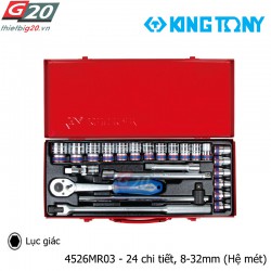 Bộ khẩu tuýp lục giác 1/2'' Kingtony 4526MR03 - 24 chi tiết, 8-32mm (Hệ mét)