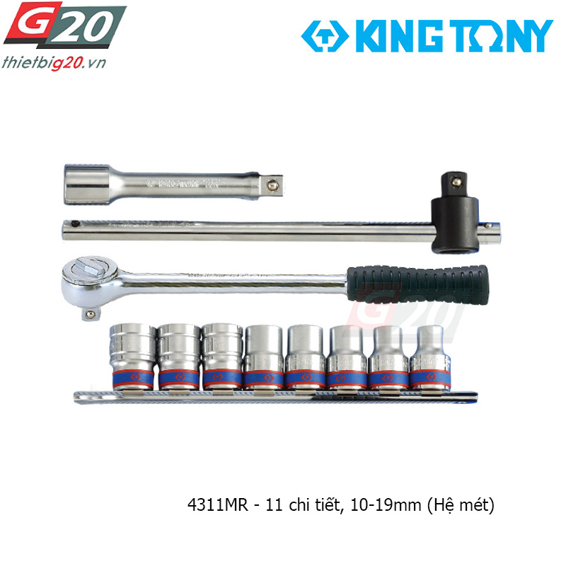Bộ khẩu tuýp 1/2'' Kingtony 4311MR - 11 chi tiết, 10-19mm (Hệ mét)
