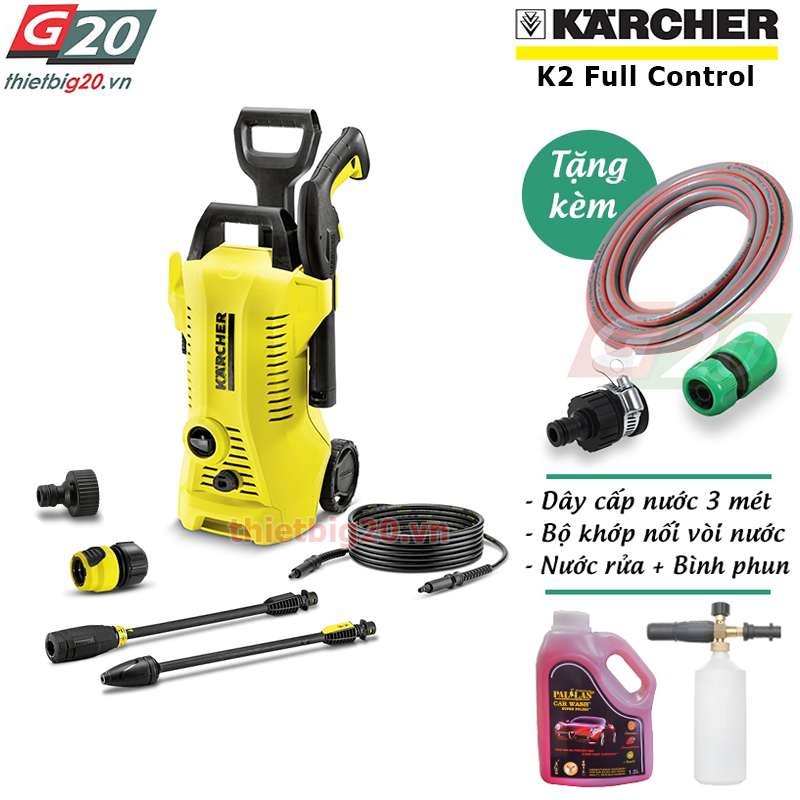 Máy phun xịt rửa có chỉnh áp Karcher K2 Full Control EU (Kèm bình bọt 1L và nước rửa xe)