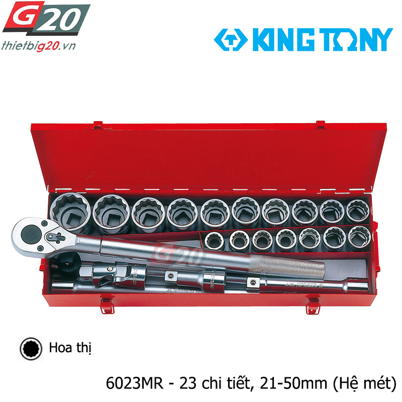 Bộ khẩu tuýp hoa thị 3/4'' Kingtony 6023MR - 23 chi tiết, 21-50mm (Hệ mét)